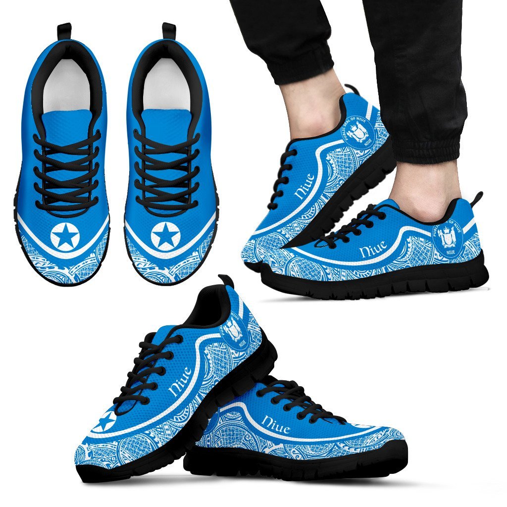 Niue Wave Sneakers - Polynesian Pattern White Blue Color - Vibe Hoodie Shop