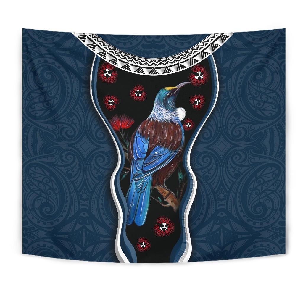 New Zealand Tui Bird Tapestry, Pohutukawa - Navy - Vibe Hoodie Shop