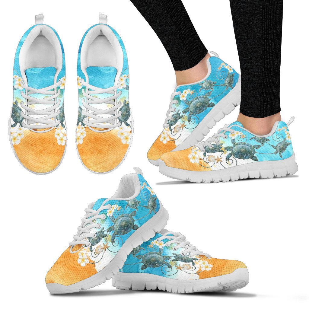 Turtle With Plumeria On Beach Men's / Women's Sneakers (Shoes) - Vibe Hoodie Shop