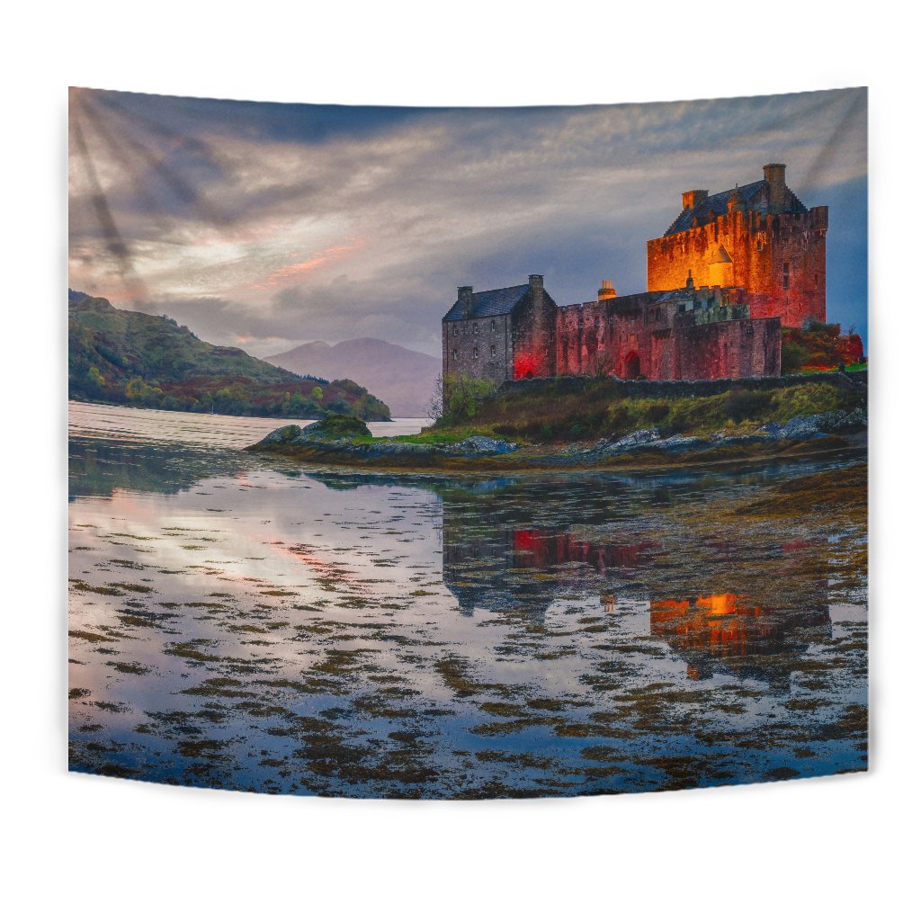 Scotland Sunset Sky Eilean Donan Castle Tapestry - Vibe Hoodie Shop