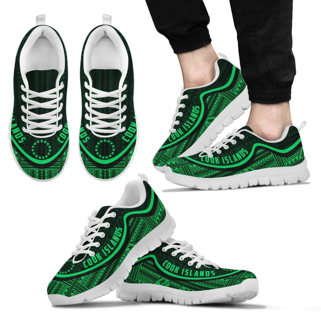 Cook Islands Wave Sneakers - Polynesian Pattern Green Color - Vibe Hoodie Shop