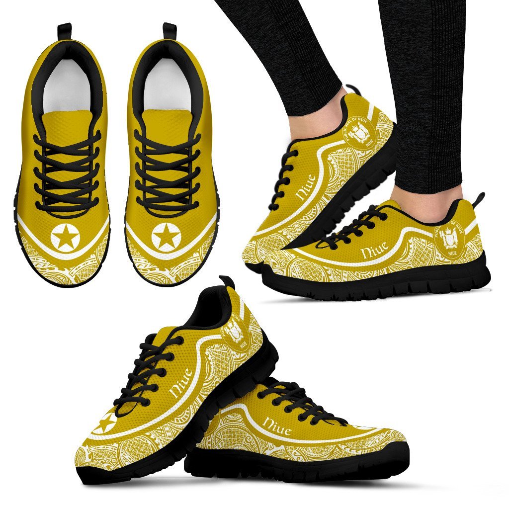 Niue Wave Sneakers - Polynesian Pattern White Gold Color - Vibe Hoodie Shop