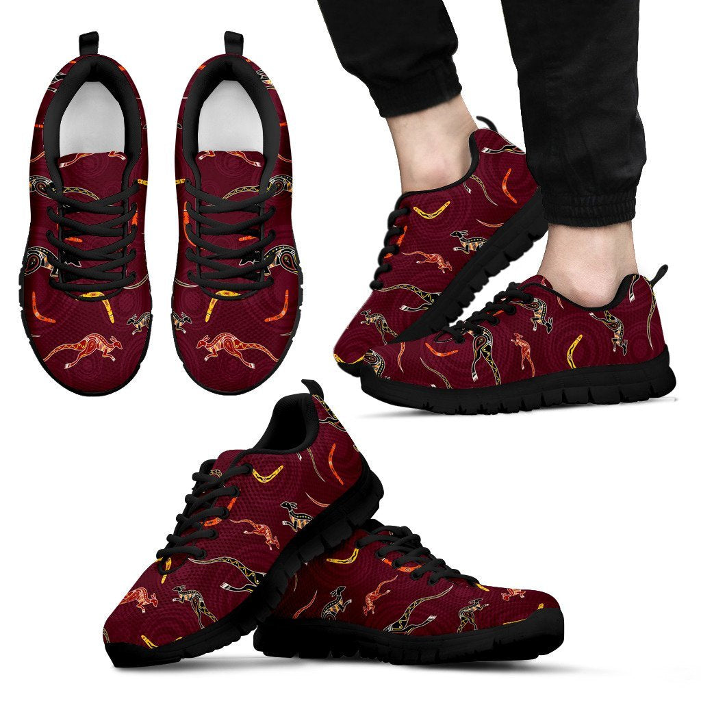 Aboriginal Sneakers, Kangaroo Patterns Boomerang - Vibe Hoodie Shop