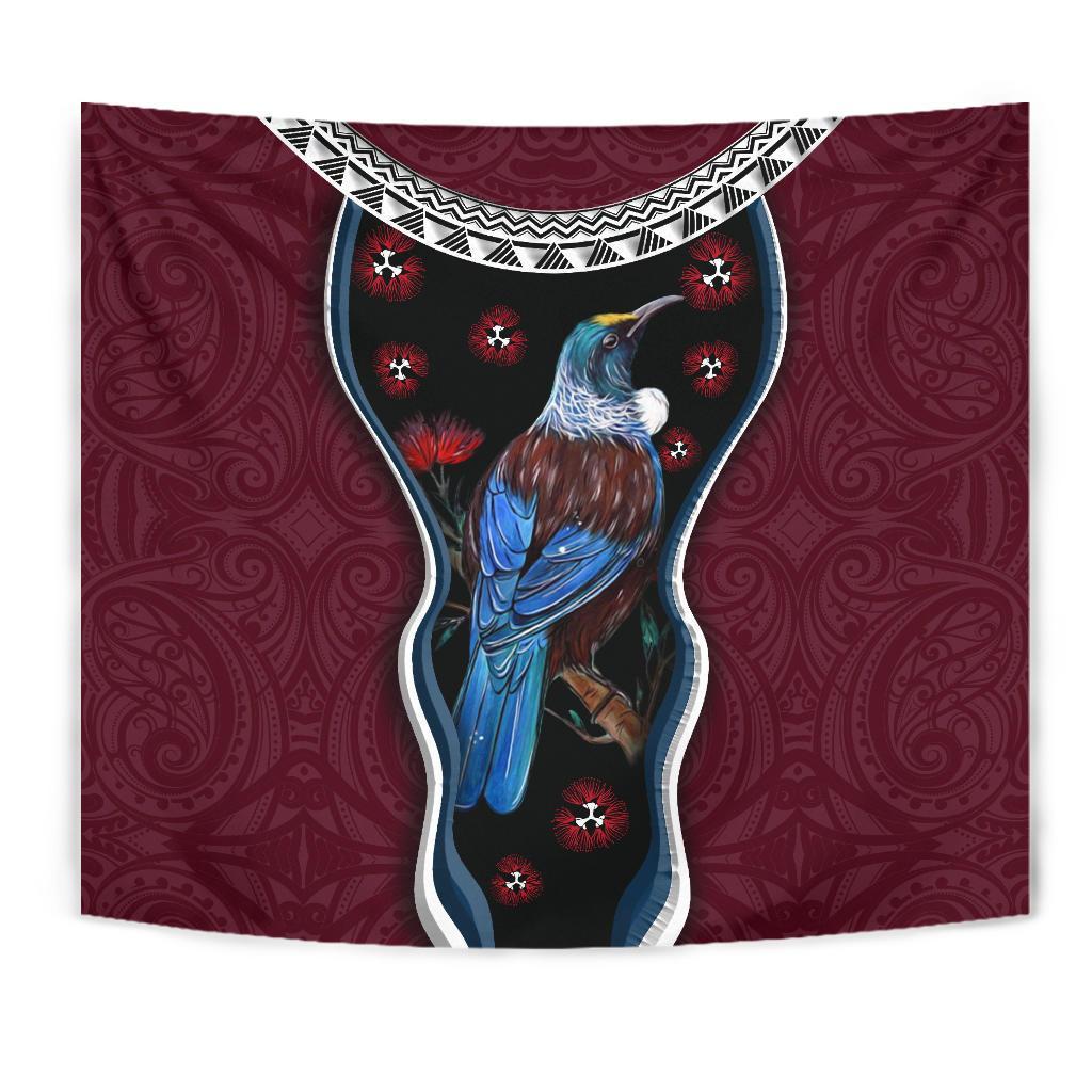 New Zealand Tui Bird Tapestry, Pohutukawa - Burgundy - Vibe Hoodie Shop