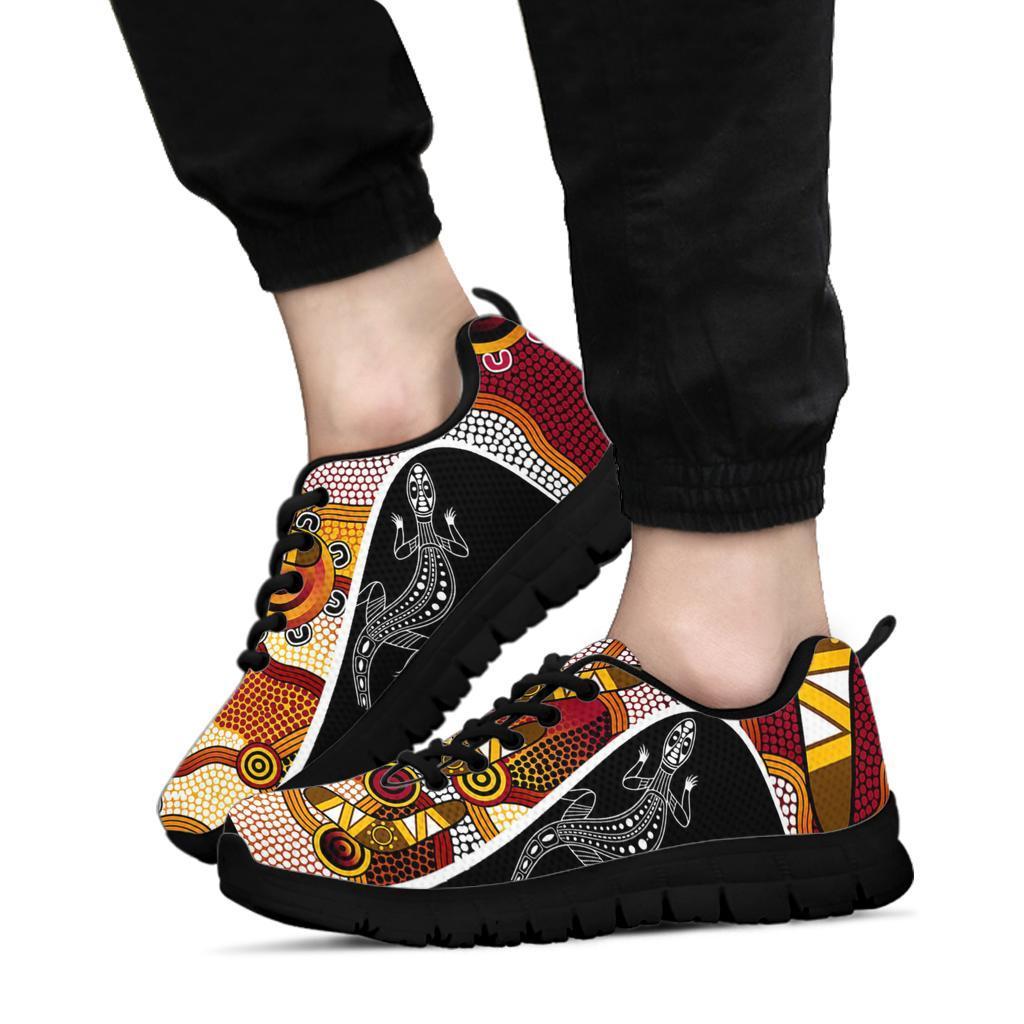 Aboriginal Sneakers, Lizard Boomerang Patterns Aboriginal Dot Shoes - Vibe Hoodie Shop