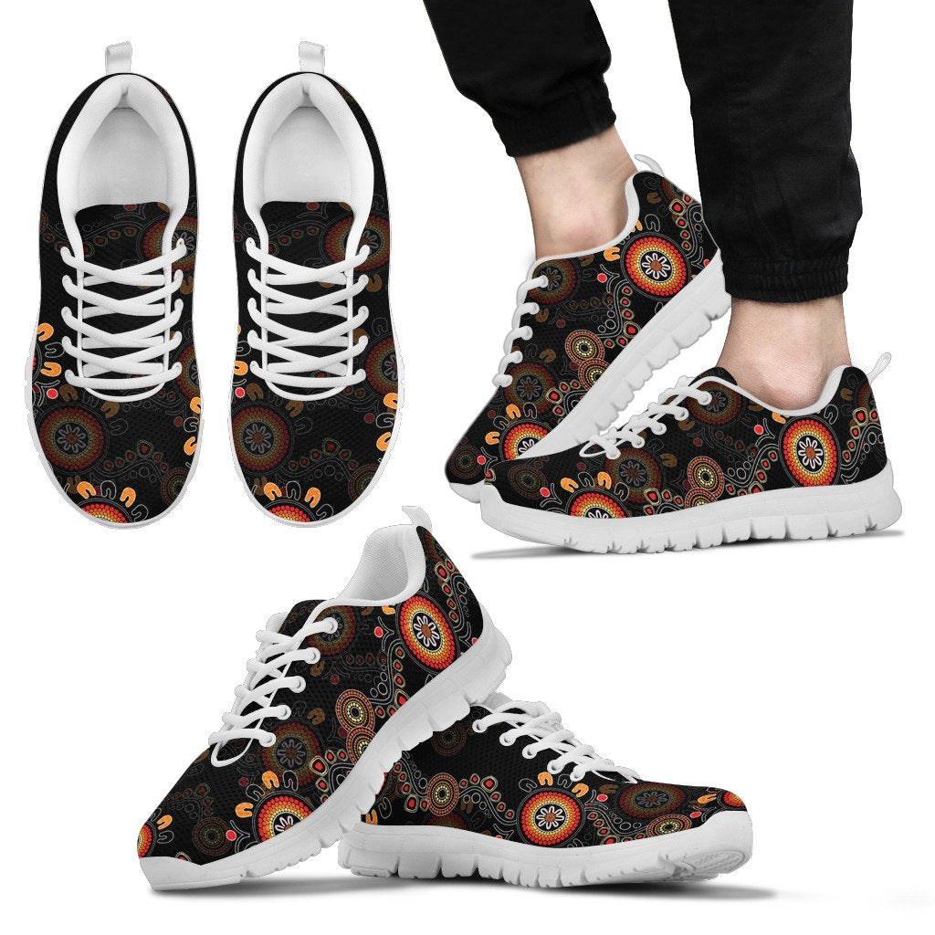 Aboriginal Sneakers, Flowers Patterns Circle Dot Painting - 02 - Vibe Hoodie Shop