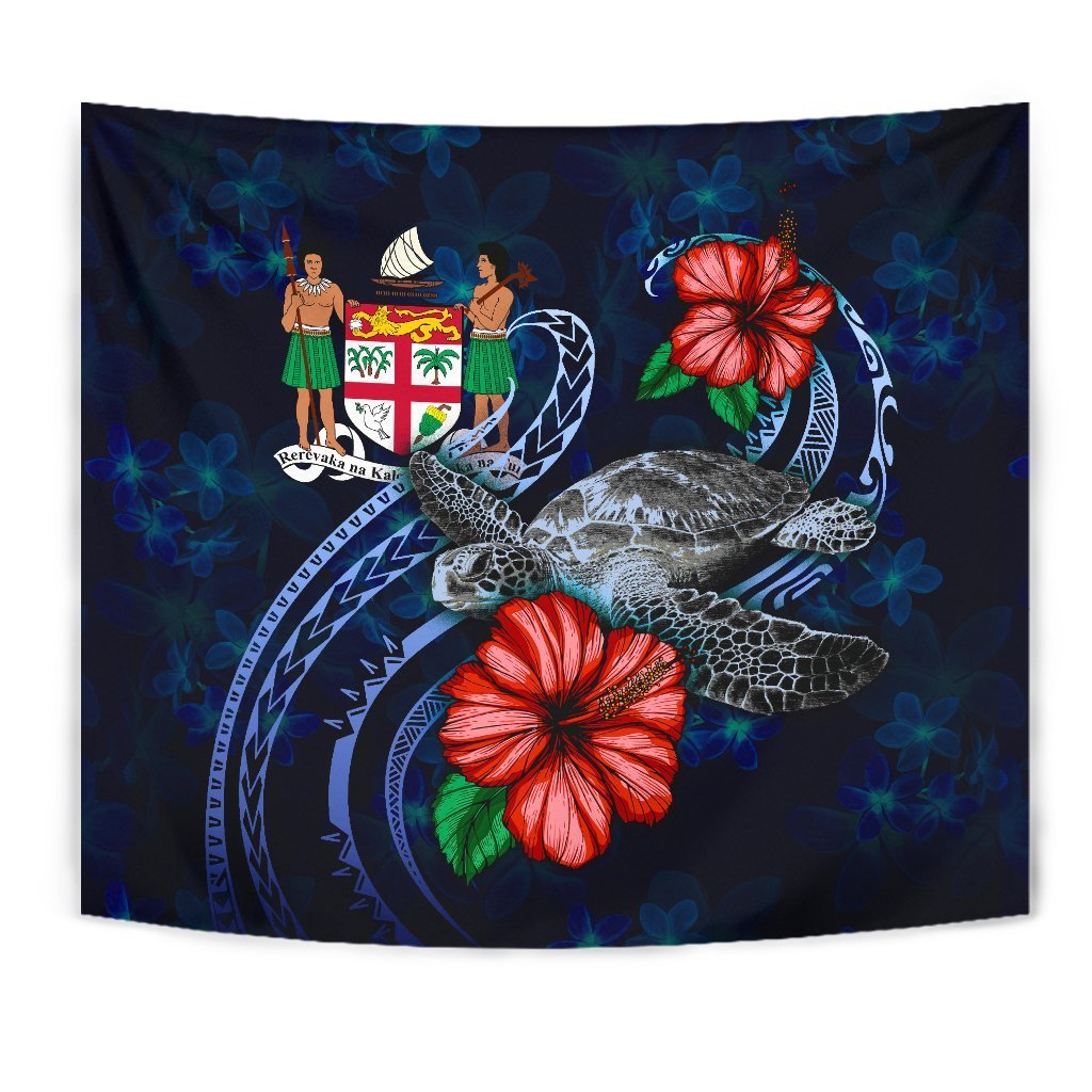 Fiji Polynesian Tapestry - Blue Turtle Hibiscus - Vibe Hoodie Shop