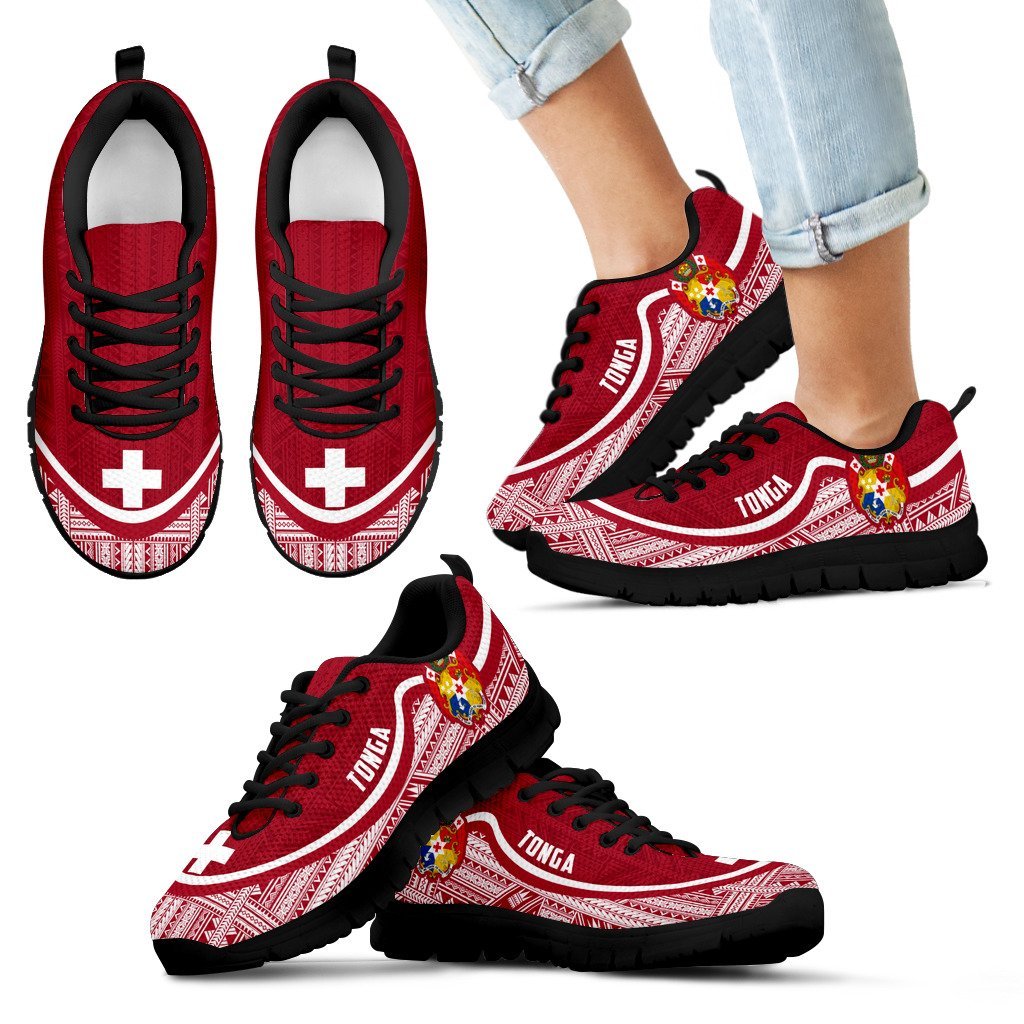 Tonga Wave Sneakers - Polynesian Pattern White Red Color - Vibe Hoodie Shop