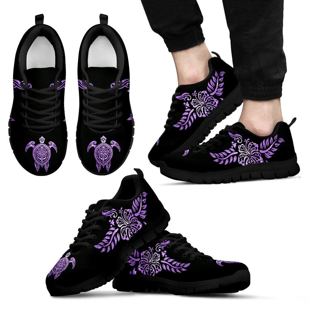 Deep Purple Sea Turtle And Hibiscus Women's / Men's / Kid's Sneakers (Shoes) - Vibe Hoodie Shop