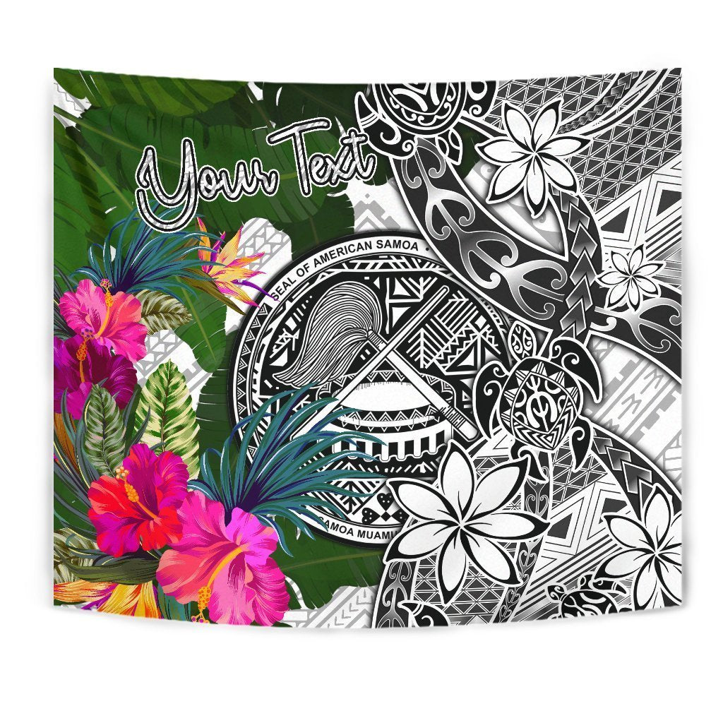 American Samoa Custom Personalised Tapestry White - Turtle Plumeria Banana Leaf - Vibe Hoodie Shop