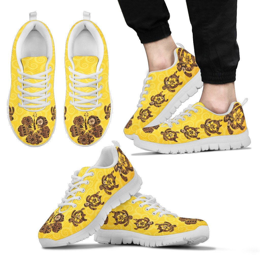 Fiji Sneakers - Yellow Hibiscus Masi Tapa - Vibe Hoodie Shop