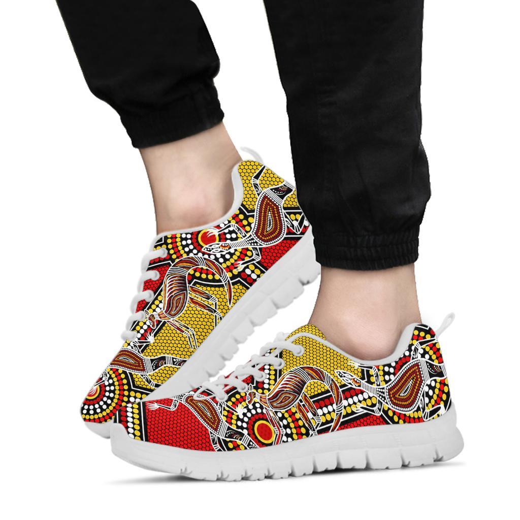 Aboriginal Sneakers, Kangaroo Dot Painting Patterns - Vibe Hoodie Shop