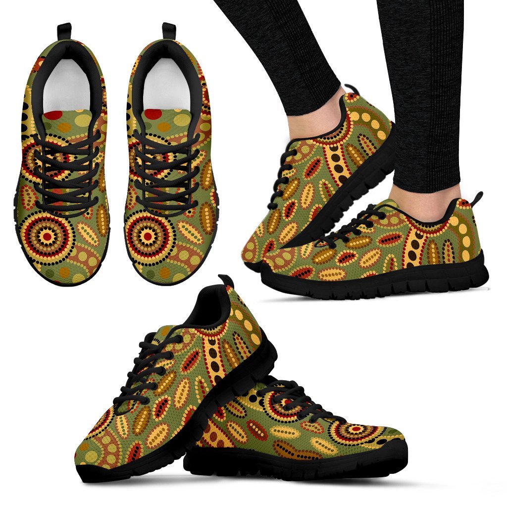 Aboriginal Sneakers, Circle Dot Painting Indigenous Patterns - Vibe Hoodie Shop