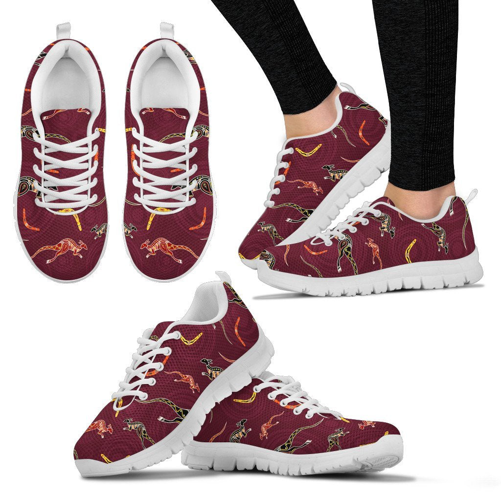 Aboriginal Sneakers, Kangaroo Patterns Boomerang - Vibe Hoodie Shop