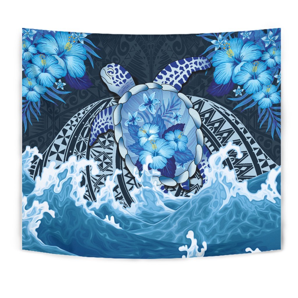 Polynesian Turtle Hibiscus The Blue Sea Tapestry - Vibe Hoodie Shop