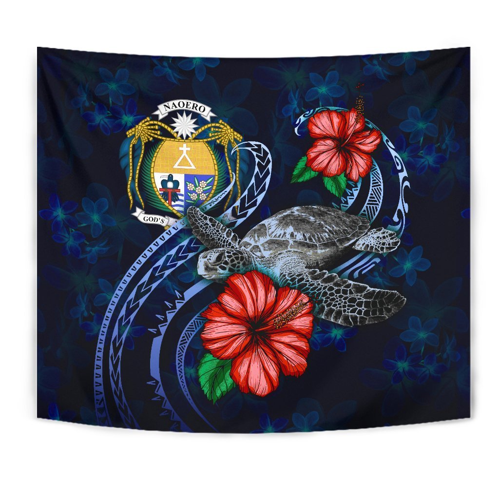 Nauru Polynesian Tapestry - Blue Turtle Hibiscus - Vibe Hoodie Shop