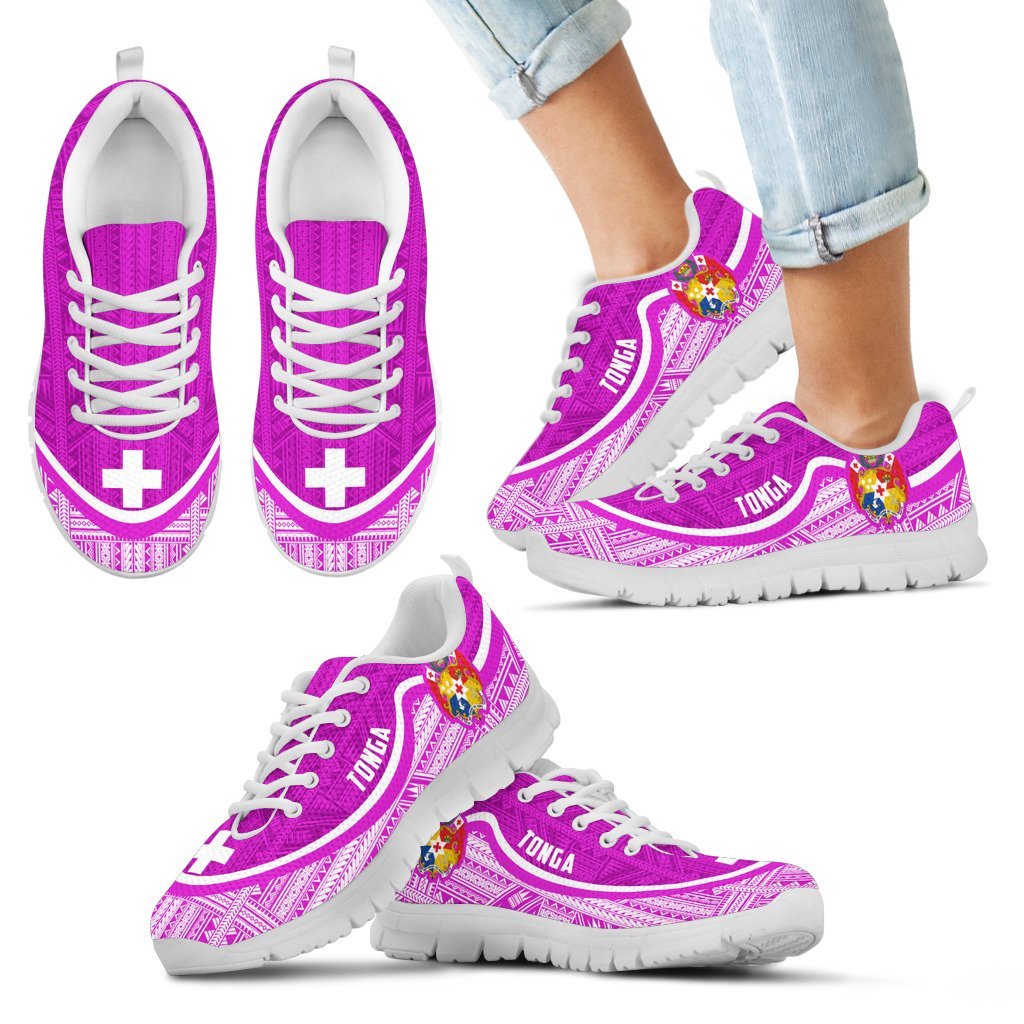 Tonga Wave Sneakers - Polynesian Pattern White Pink Color - Vibe Hoodie Shop