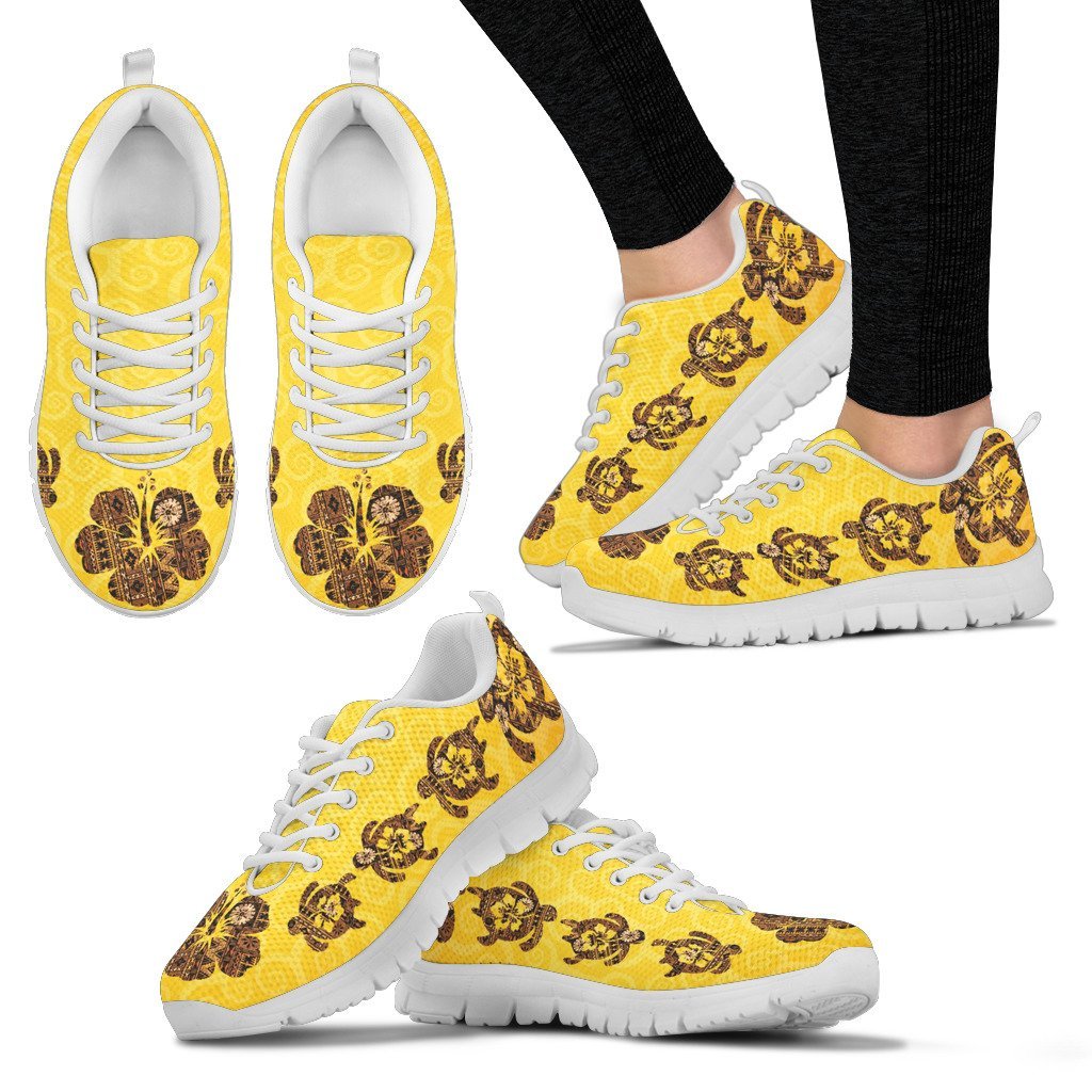 Fiji Sneakers - Yellow Hibiscus Masi Tapa - Vibe Hoodie Shop