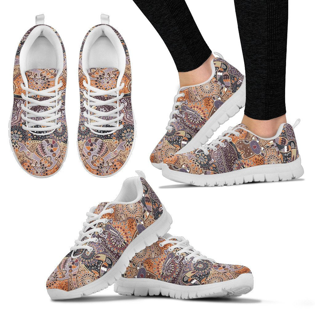 Aboriginal Sneakers, Koala Patterns Kangaroo Kookaburra Bohemian Style - Vibe Hoodie Shop