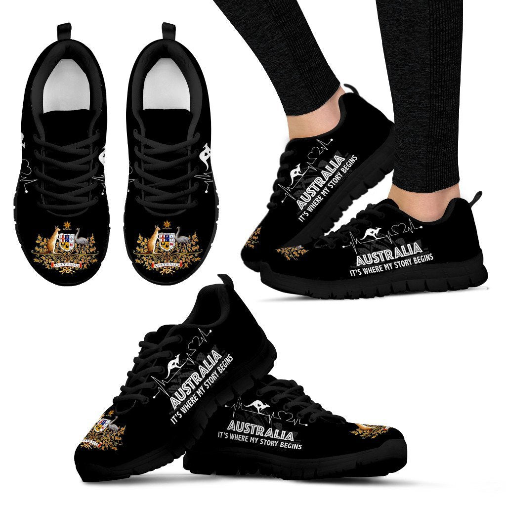 Australia Sneakers - Australian Coat Of Arms Shoes Kangaroo Heartbeat - Unisex - Vibe Hoodie Shop