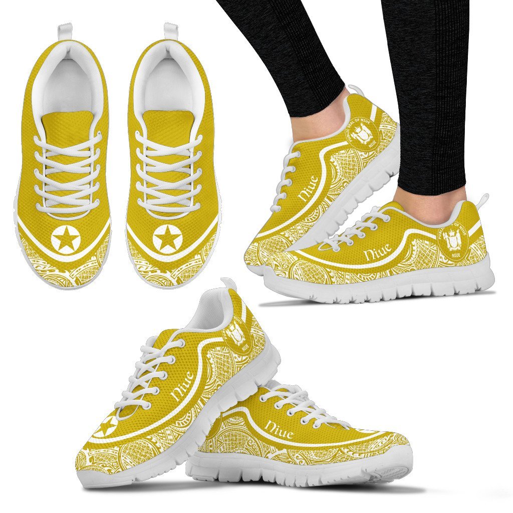 Niue Wave Sneakers - Polynesian Pattern White Gold Color - Vibe Hoodie Shop