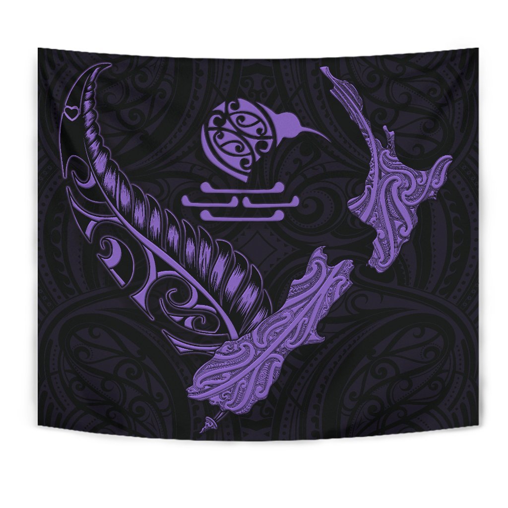 New Zealand Heart Tapestry - Map Kiwi mix Silver Fern Pastel Purple - Vibe Hoodie Shop