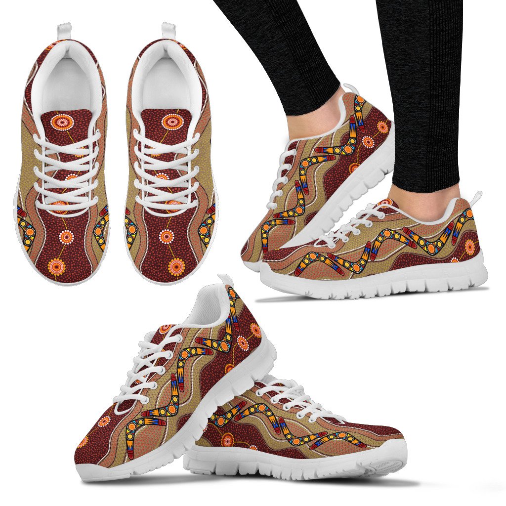 Aboriginal Sneakers, Boomerang Patterns Circle Dot Painting - Vibe Hoodie Shop