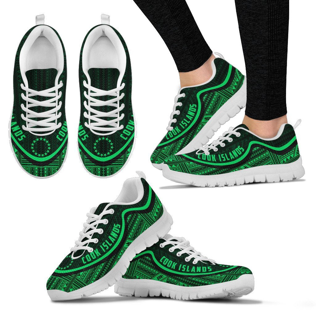 Cook Islands Wave Sneakers - Polynesian Pattern Green Color - Vibe Hoodie Shop