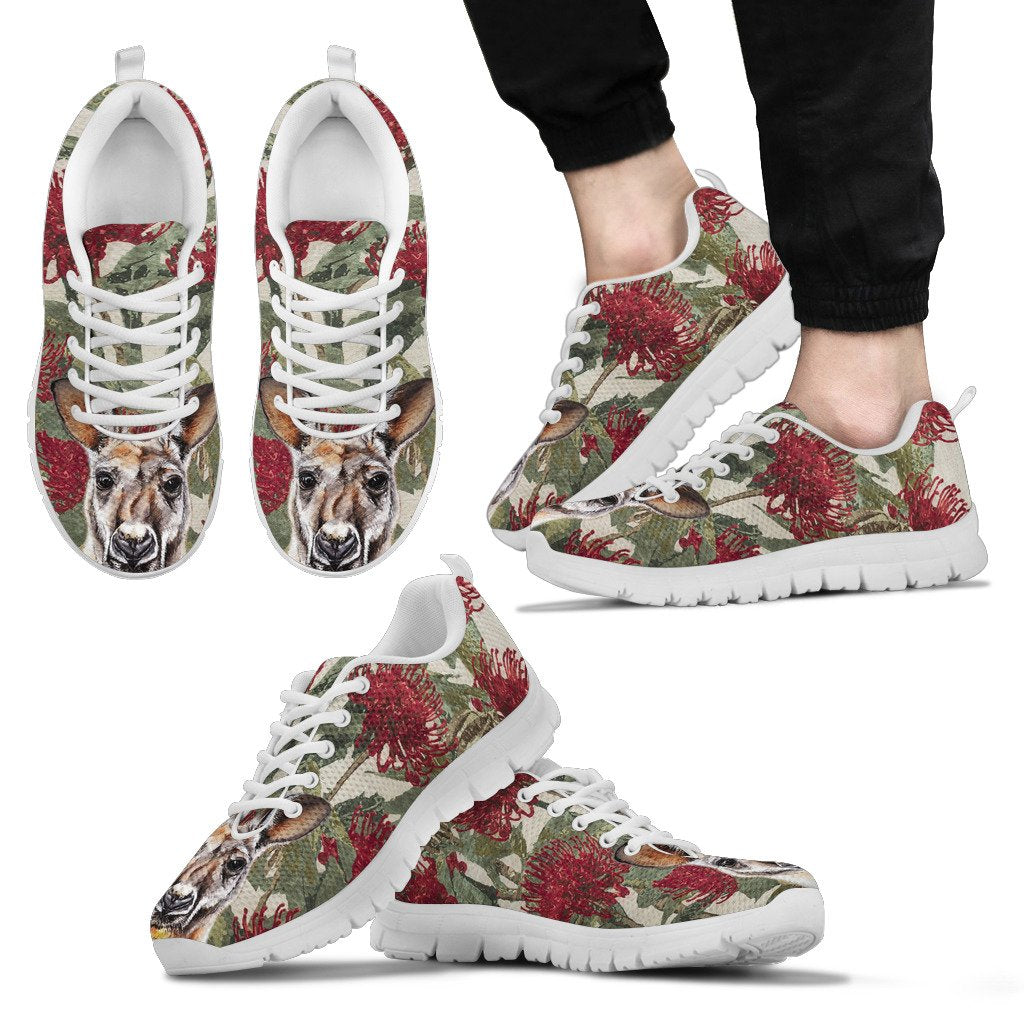 Australia Sneakers - Kangaroo In Waratah Shoes Drawing Painting - Unisex - Vibe Hoodie Shop