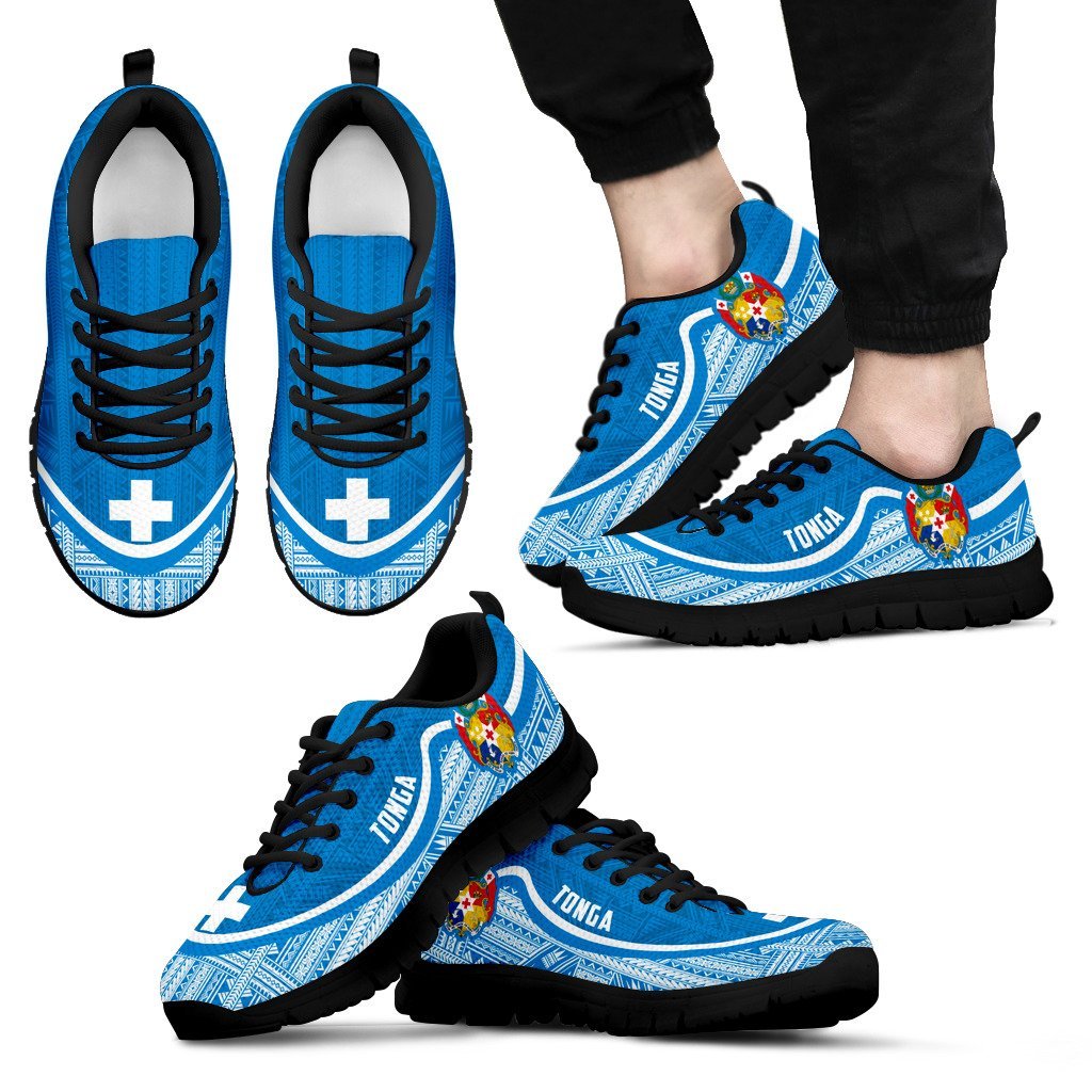 Tonga Wave Sneakers - Polynesian Pattern White Blue Color - Vibe Hoodie Shop