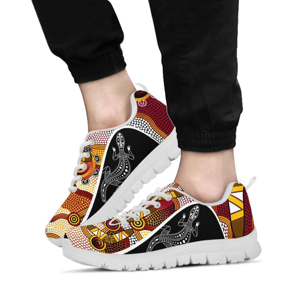 Aboriginal Sneakers, Lizard Boomerang Patterns Aboriginal Dot Shoes - Vibe Hoodie Shop