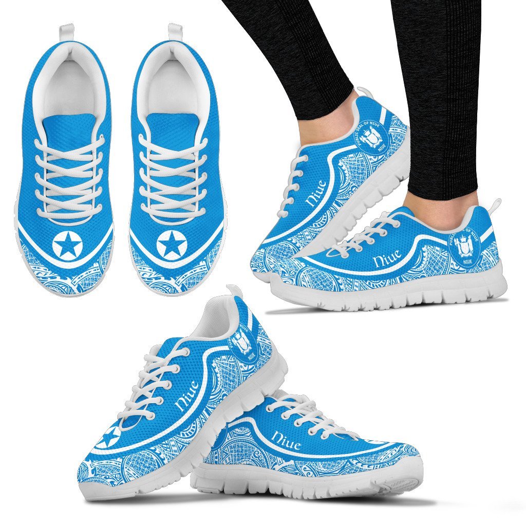 Niue Wave Sneakers - Polynesian Pattern White Blue Color - Vibe Hoodie Shop