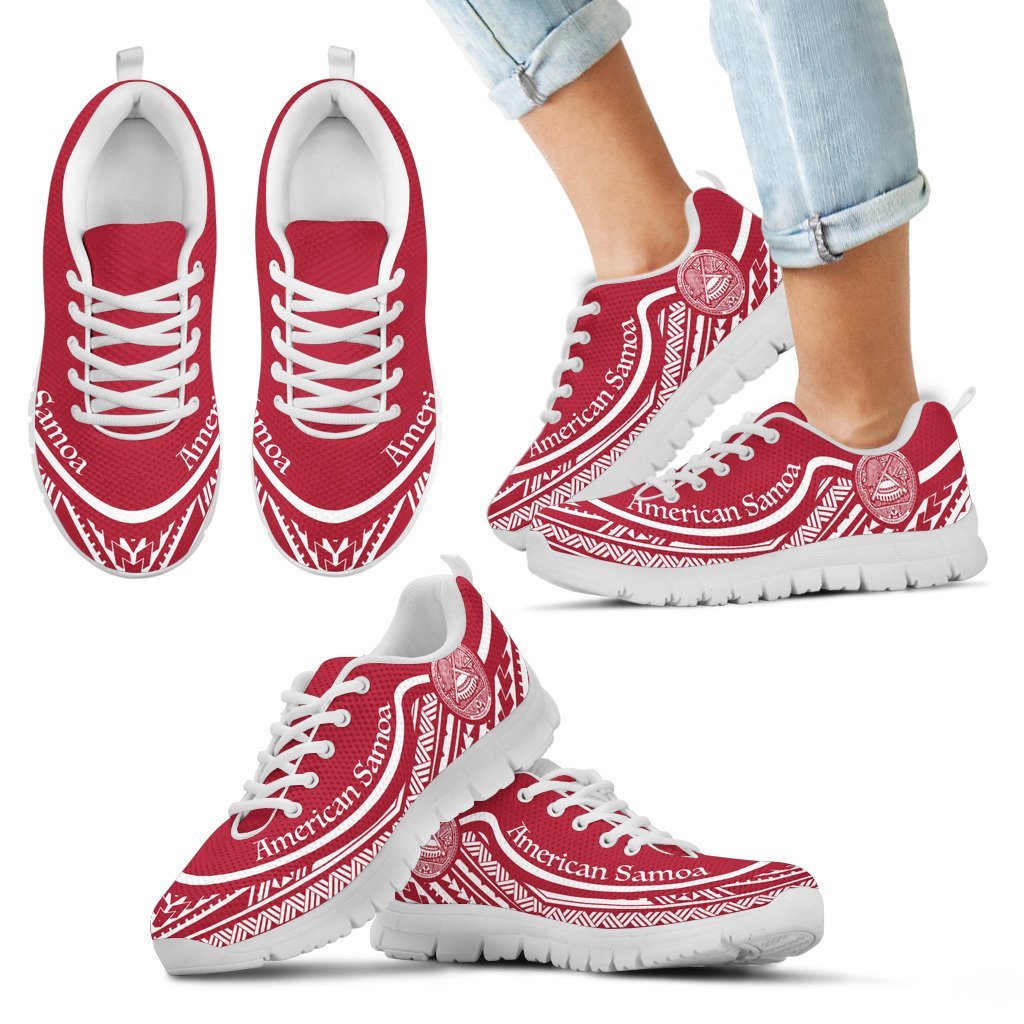 American Samoa Wave Sneakers White Red Color - Vibe Hoodie Shop