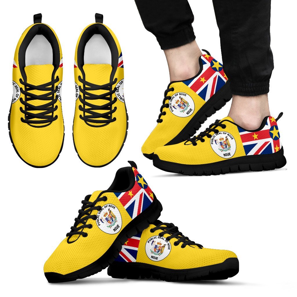 Niue Islands Flag And Coat Of Arms - Men's/Women's/Kid's Sneakers (Shoes) - Vibe Hoodie Shop