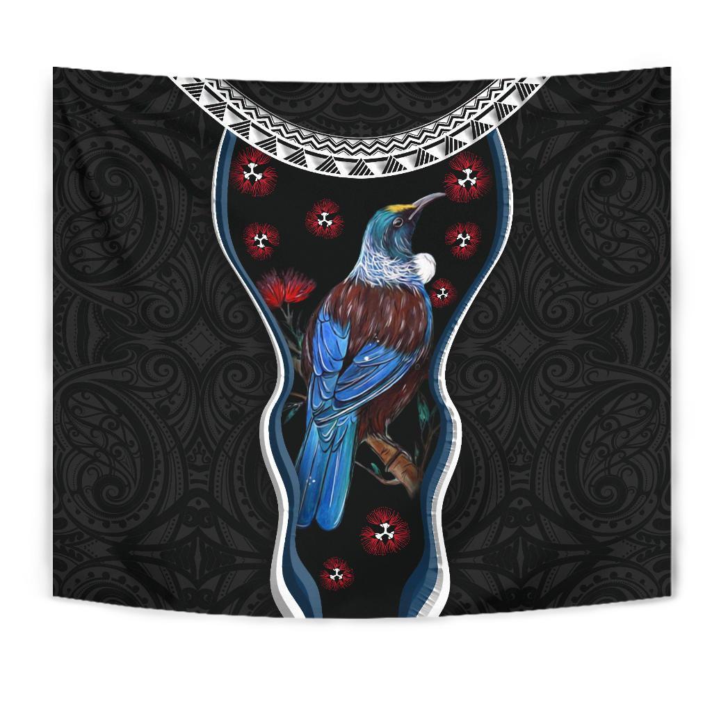 New Zealand Tui Bird Tapestry, Pohutukawa - Black - Vibe Hoodie Shop