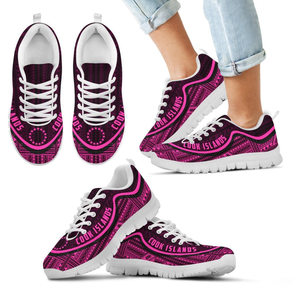 Cook Islands Wave Sneakers - Polynesian Pattern Pink Color - Vibe Hoodie Shop