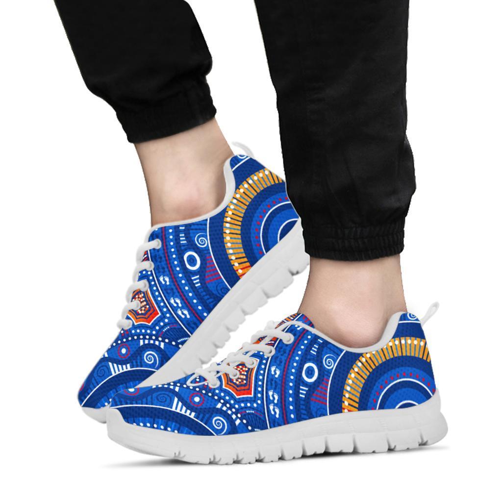 Aboriginal Sneakers - Indigenous Footprint Patterns Blue Color - Vibe Hoodie Shop