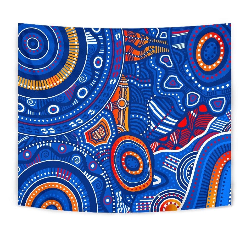 Aboriginal Tapestry - Indigenous Footprint Patterns Blue Color - Vibe Hoodie Shop