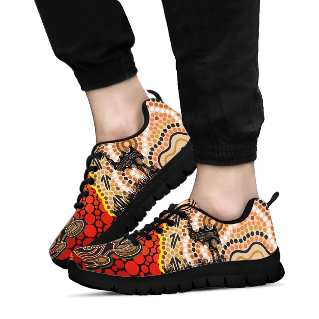 Sneakers - Australian Aboriginal Sun and Emu Black - Vibe Hoodie Shop