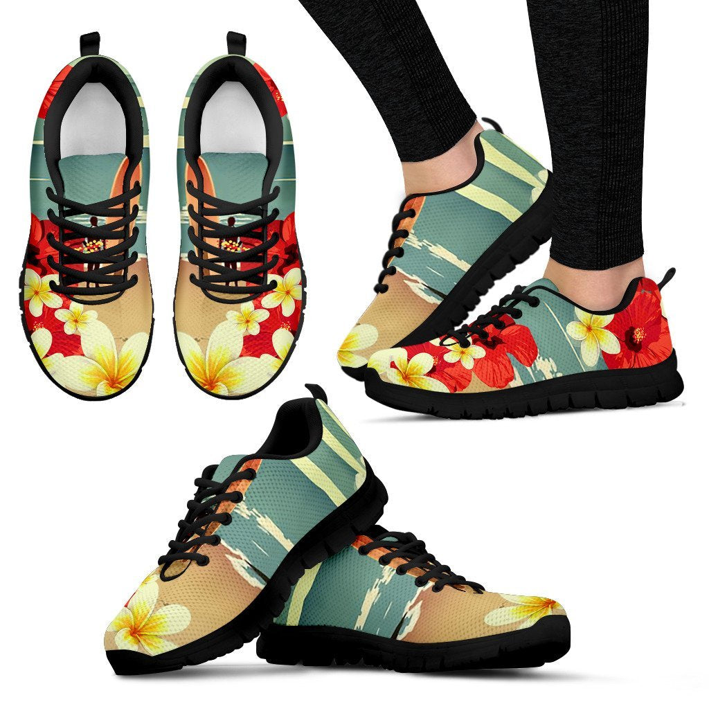 Fiji Shoes - Hibiscus and plumeria vintage Sneakers - Vibe Hoodie Shop