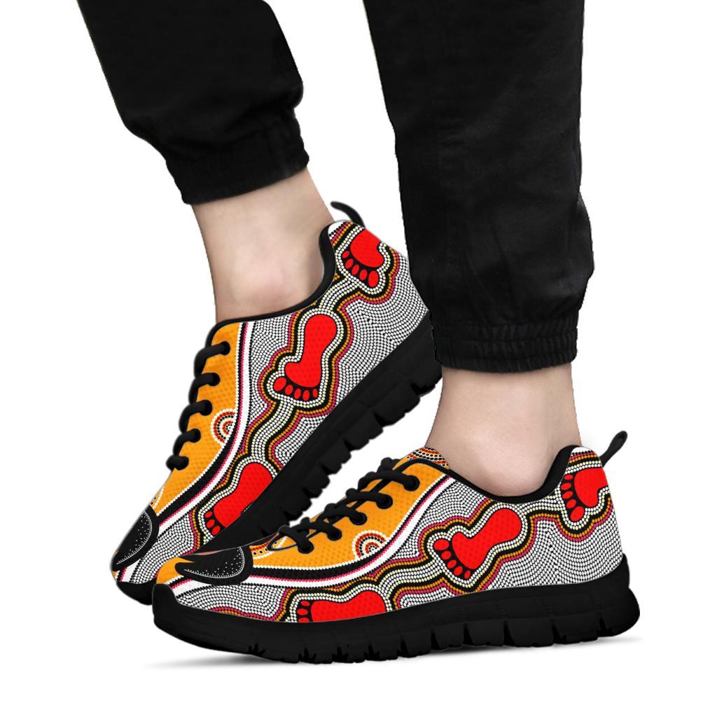 Aboriginal Sneakers, Turtle Patterns Aus Flag Footprint Dot Painting - Vibe Hoodie Shop