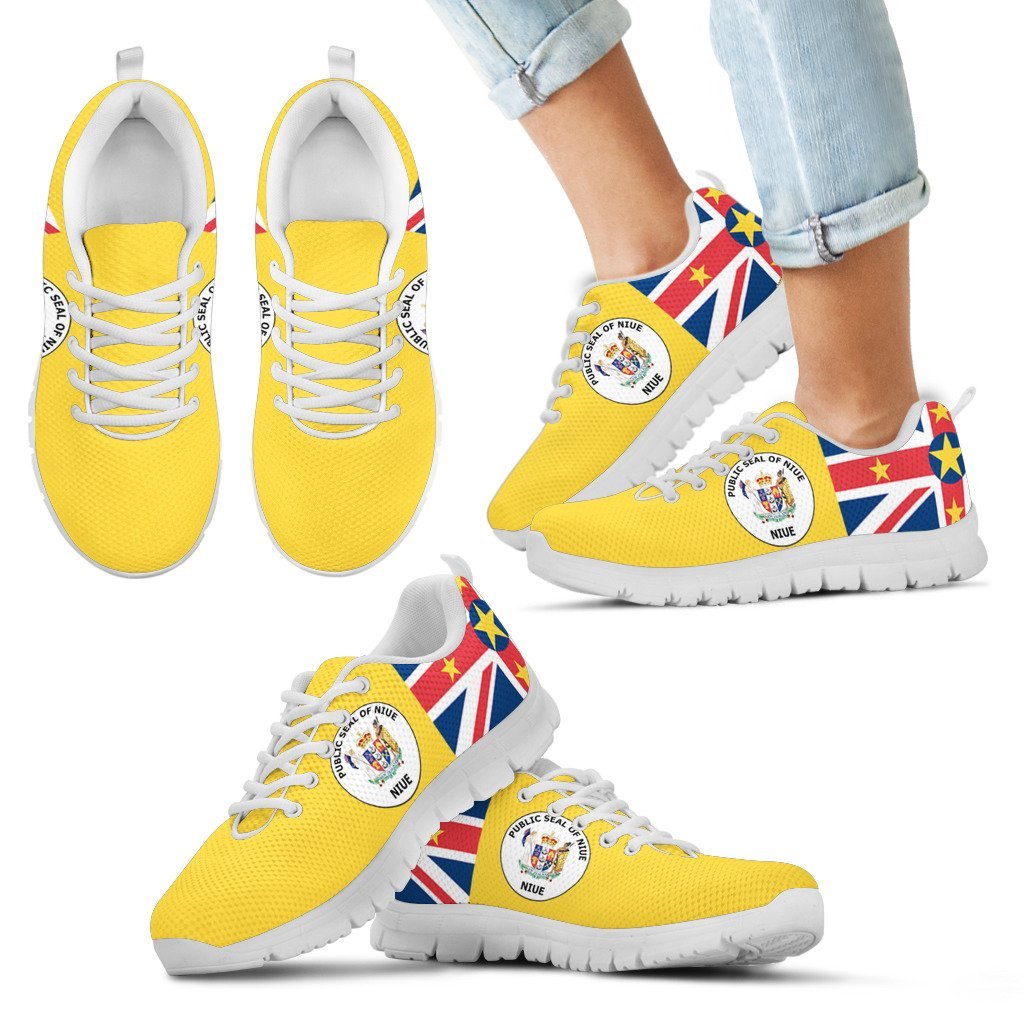 Niue Islands Flag And Coat Of Arms - Men's/Women's/Kid's Sneakers (Shoes) - Vibe Hoodie Shop