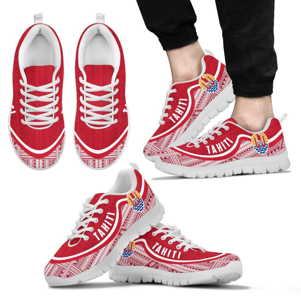 Tahiti Wave Sneakers - Polynesian Pattern White Red Color - Vibe Hoodie Shop