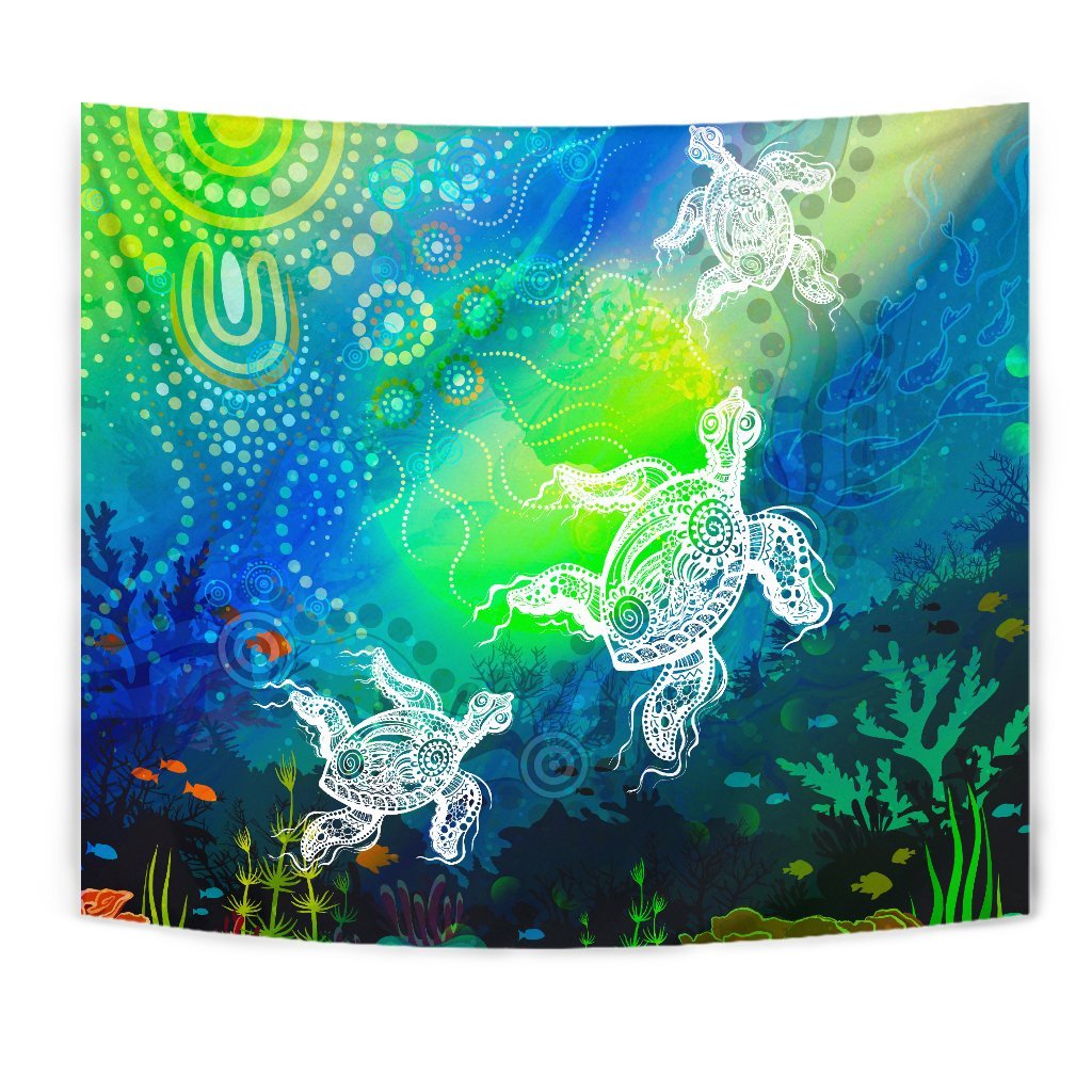 Aboriginal Tapestry - Indigenous Turtle Ocean Dot Painting - Vibe Hoodie Shop