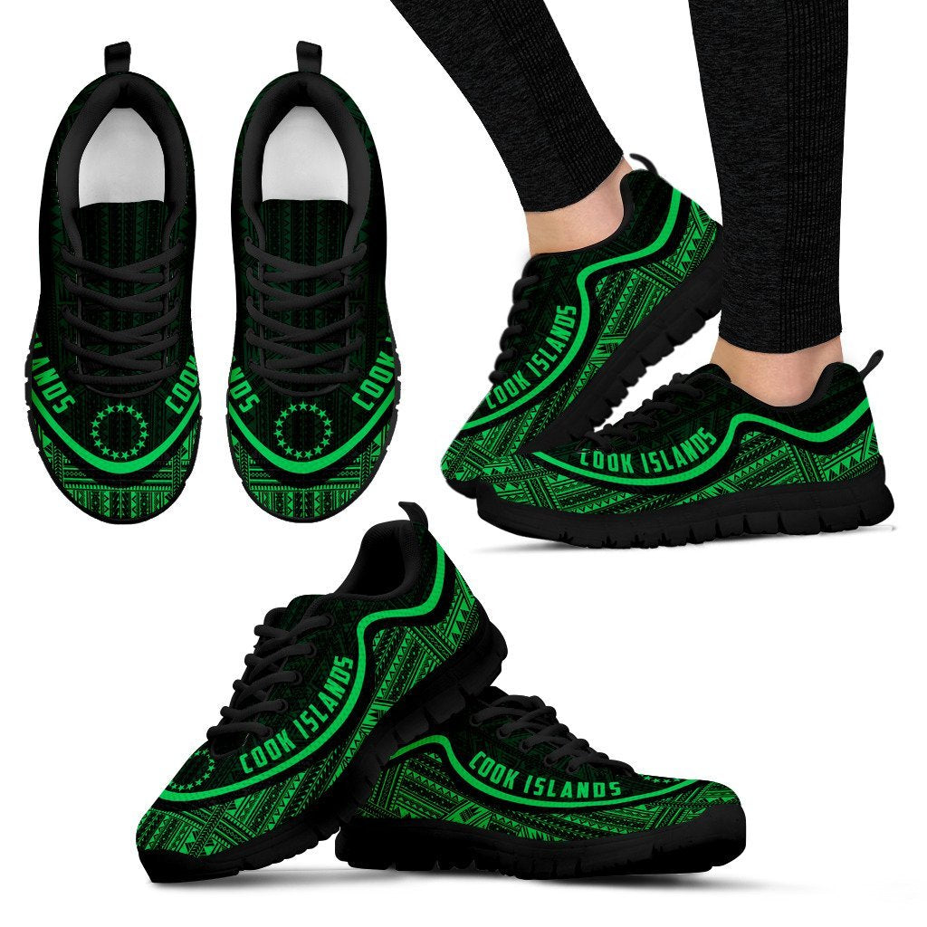 Cook Islands Wave Sneakers - Polynesian Pattern Green Color - Vibe Hoodie Shop