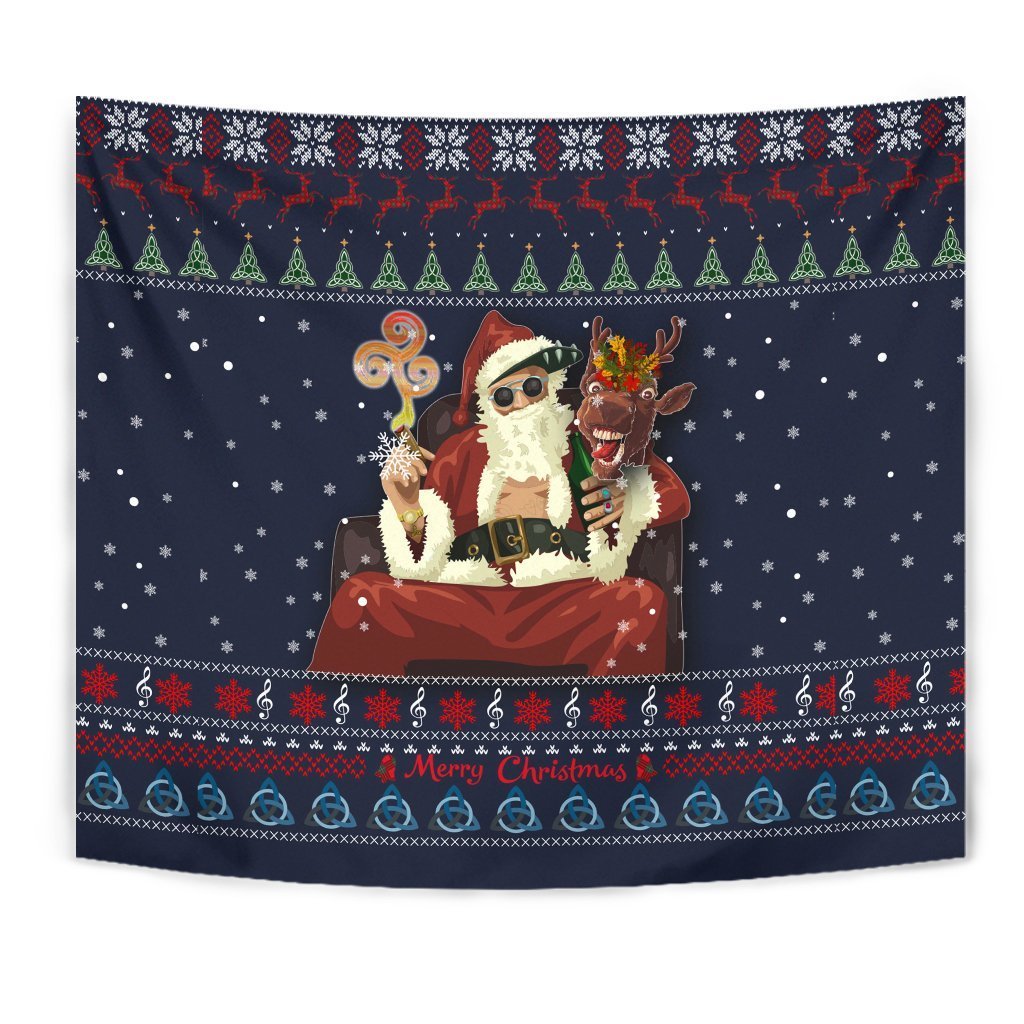 Celtic Ugly Christmas Tapestry - Gangster Santa with Reindeer - - Vibe Hoodie Shop