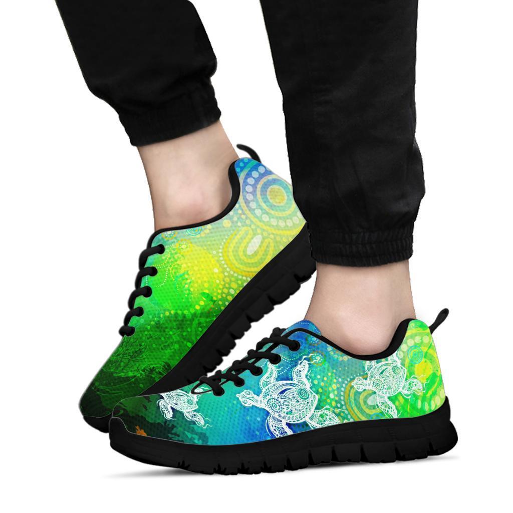 Aboriginal Sneakers - Indigenous Turtle Ocean Dot Painting Art - Vibe Hoodie Shop