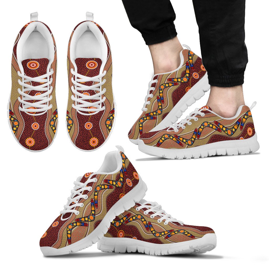 Aboriginal Sneakers, Boomerang Patterns Circle Dot Painting - Vibe Hoodie Shop