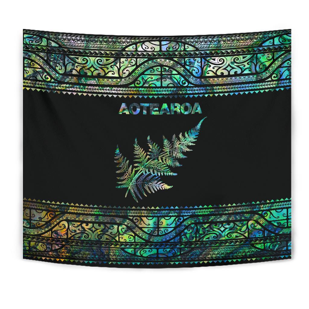 Aotearoa New Zealand Maori Tapestry Silver Fern - Paua Shell - Vibe Hoodie Shop