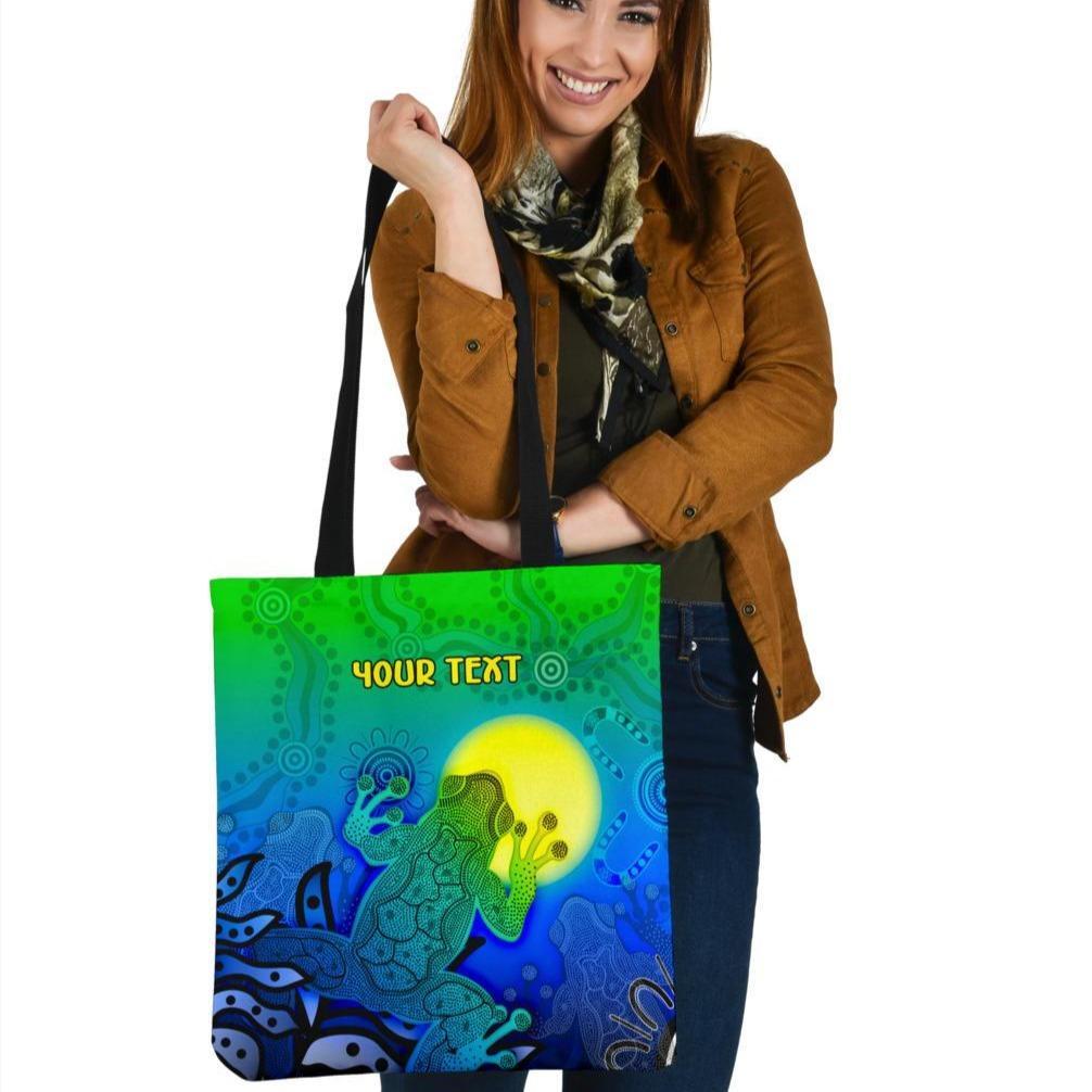 custom-aboriginal-tote-bags-indigenous-frog-blue